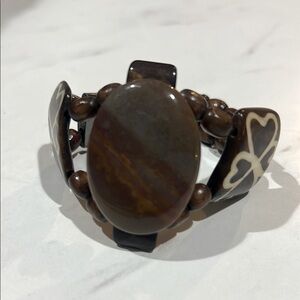 Tigers Eye Stone & Brown Beads Handmade Stretch Bracelet